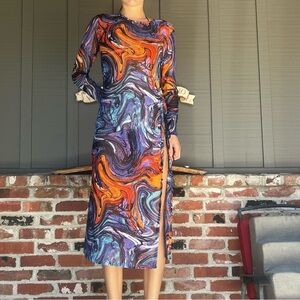 Psychedelic Swirl long sleeve mesh dress